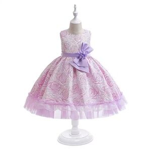 Girls Dress Lavender Floral with Bow Party Formal Birthday